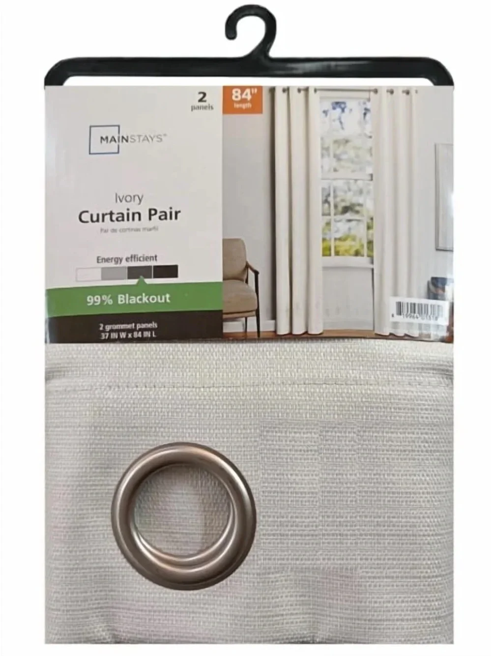 Mainstays Textured Solid Blackout Grommet Curtain Panel Pair, 2 Panels, 37”x84”